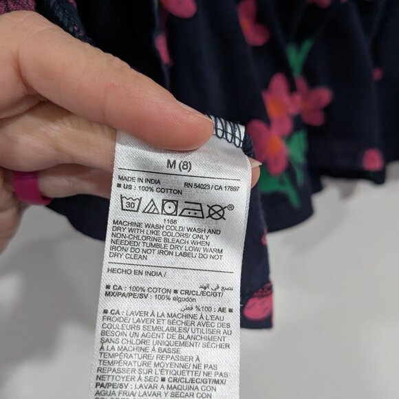 Old Navy Floral Layered Ruffle Tier Dress Navy Blue Pink Size Medium Size 8 - Picture 4 of 4